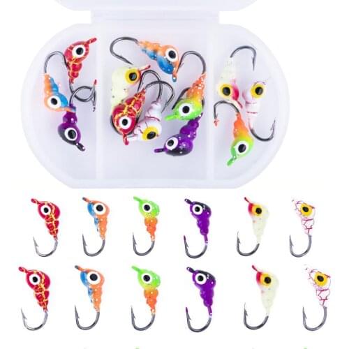 Goture 12pcs/box Ant Shape Ice Jig Double Sizes 0.9g 1.4g Mini Winter Fishing Lure Vertical Jigging Bait