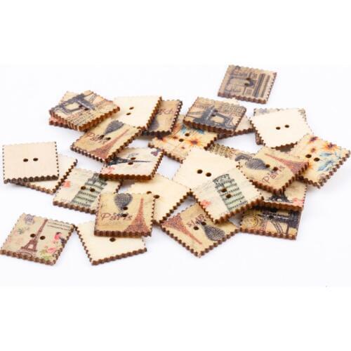 New wavy edge Wood Sewing Button Scrapbooking cityscape paint Mixed At Random 2 Holes For Clothing DIY Crafts 20mm 30PCs MT1548