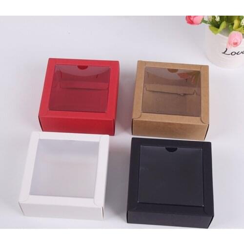 PVC Transparent Frosted Cover Kraft Paper Box Party Gift Box For Candy Handmade Soap Lipstick Packaging Gift Wrapping Supplies