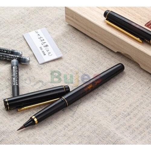 Kuretake Fountain Pen Style Scientific Brush, DW140|141 Soft Pen for Calligraphy and Lower Case, Portable Set for Calligraphy