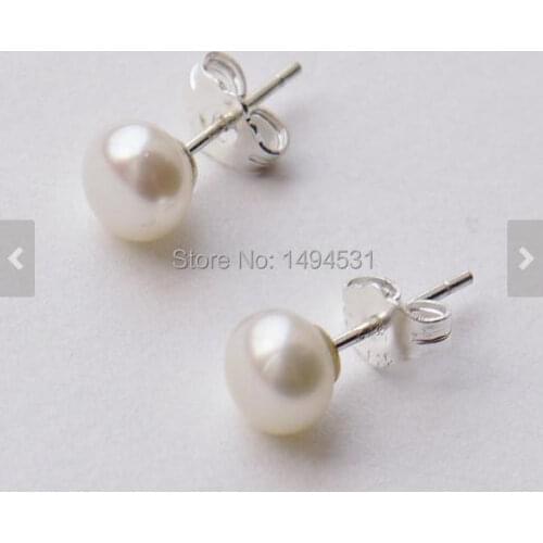Wholesale Pearl Jewelry,Small White Color 5mm Genuine Freshwater Pearl Earring S925 Sterling Silvers Stud Earring, Free Shipping