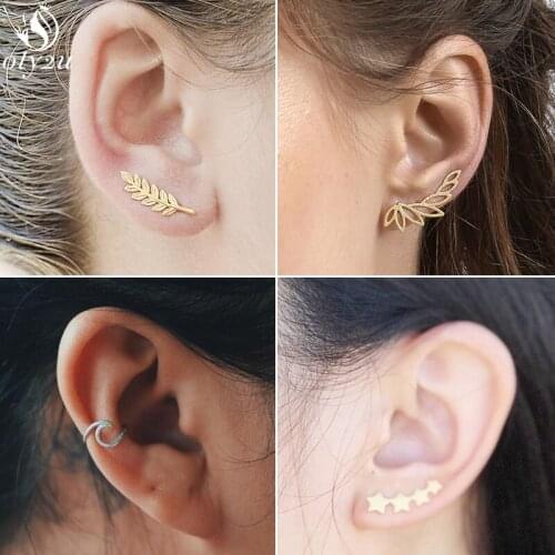 Oly2u Bohemian Vintage Earings Jewelry Geometric Leaf Star Wave Stud Earrings for Women Simple Round Earing Ear Climber Girls