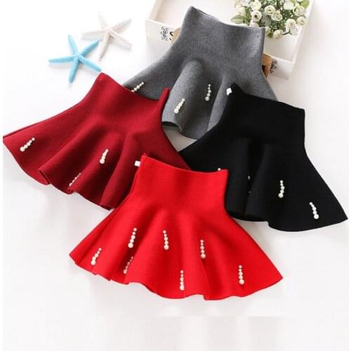 Princess School Girls Beading Knitted Skirts High Waist Knitting Bottoming Skirt Party Tutu Skirts Toddler Baby Girls Clothing