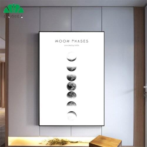 Nordic Poster Moon Phases Canvas Painting Black White Wall Art Moon Eclipse Wall Pictures for Living Room Decoration Maison