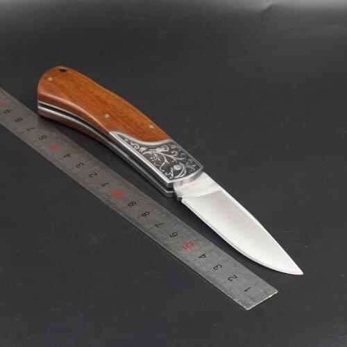 Folding Pocket Knife Survival Camping Tactical Knife 440C Blade Wood Handle Combat Outdoor Hunting Knives EDC Defense Tool