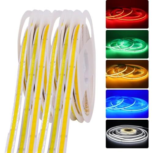 DC12V 24V COB LED Strip Light 320 384 528 LEDs/m Warm /Nature /Cool White Red Blue Green Flexible COB Led Lights for Home Decor