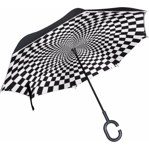 Abstract illusion Windproof Reverse Double Layer Inverted Chuva Umbrella Self Stand Inside Out Rain Protection C-Hook For Car #2