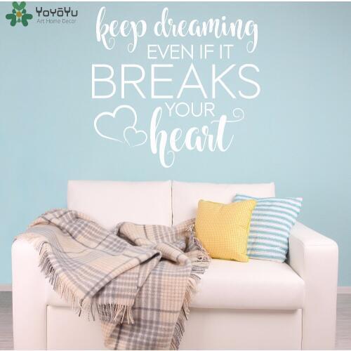 YOYOYU Keep On Dreaming Quote Wall Decal Heart Pattern Master Bedroom Headboard Wall Sticker Removable Vinyl Home Decor ArtSY507