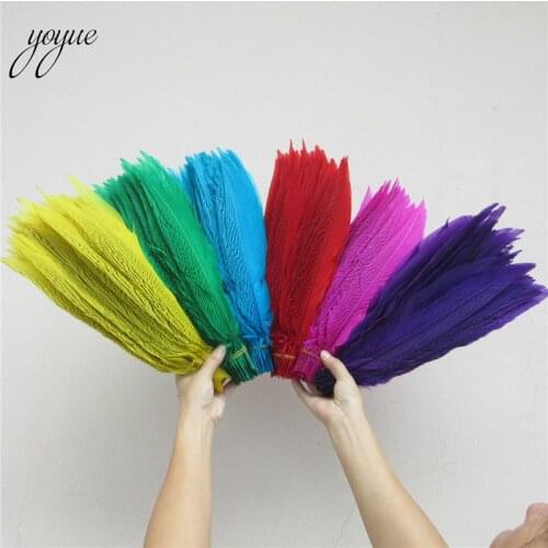 YOYUE 100pcs/lot 35-40CM Silver Pheasant Tail Feathers Wedding Decorations lady amherst white silver chicken feathers plume