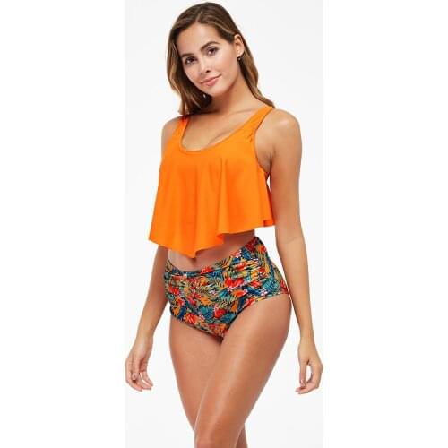 ZY 2021 New Women Ruched High Waist Bikini Plus Size Swimwear Summer Swimsuit Flamingos Beach Bathing Suit Ruffle Bikini Fashion