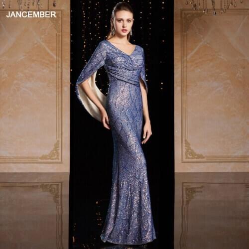 J9042 jancember evening dresses for women deep v-neck half sleeve zipper back graduation dresses for 8th grade dluga sukienka