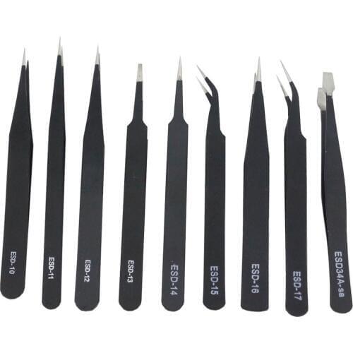 1 PCS precision black tweezers -10 11/12/13/14/15/16/17/34 pointed elbow straight edge tweezers stainless steel tool