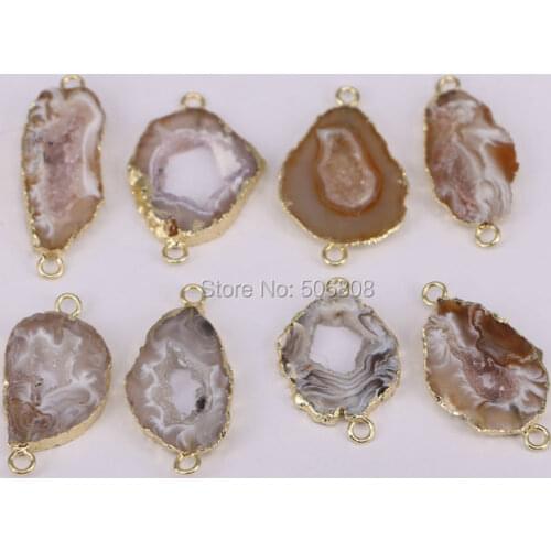 10PCS ZYZ-C2345 Nature geode connector beads, freeform shape gold color stone beads fit for making jewelry