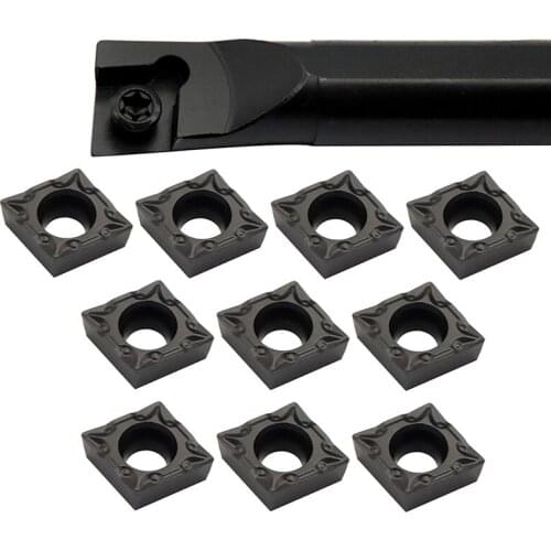 10PCS CCMT09T304 TM PC4125 Carbide Inserts + 1PC S12M SCLCR09 Internal Turning Tool Holder CNC Lathe Cutter Tool Set For Steel