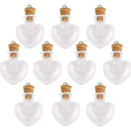 10pcs glass cork bottle glasses ampoules wool bottle pendants heart form