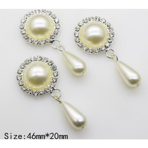 Hot sale New 10pc 46*20MM hanging pearl buttons wedding buttons clothingn Metal button DIY rhinestone hair flower craft supplies