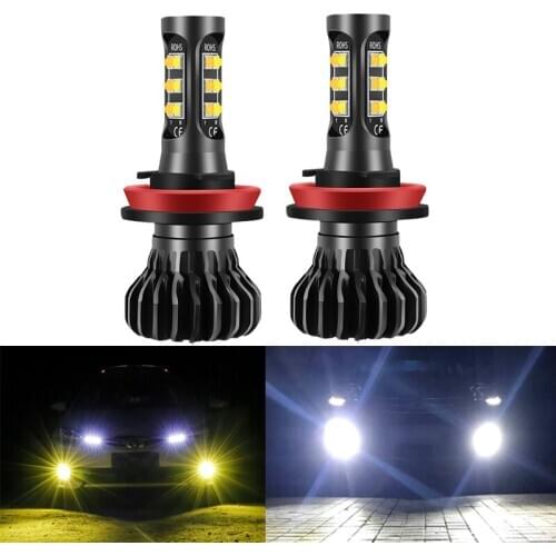 2Pcs 3000K + 6000K H1 H3 Car Led Bulbs Fog Lamps H7 H8 H11 Fog Light Dual Color Headlight Bulb 12V 9005 9006 HB3 HB4