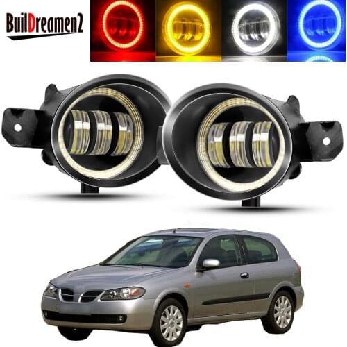 2 X Angel Eye Fog Light Assembly Car LED Lens Fog Daytime Running Lamp DRL 30W 6000LM 12V For Nissan Almera 2/II (N16) 2001-2006