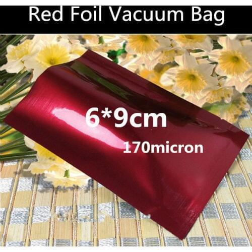 200pcs 6cmx9cm 170micron Small Foil Vacuum Red Bag 3 Sides Foil Packaging Bag Coffee Beans/Freezer/Dry Goods Storage Bag