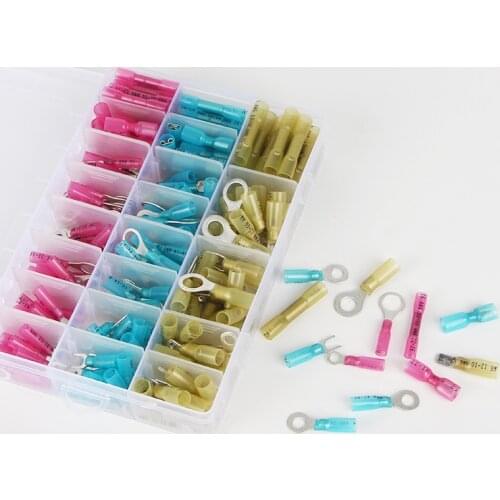 240/250/270PCS Heat Shrink Butt Electrical Crimp Terminals Wire Cable Connectors Butt Connectors Rings Male Female Fork Hook Kit