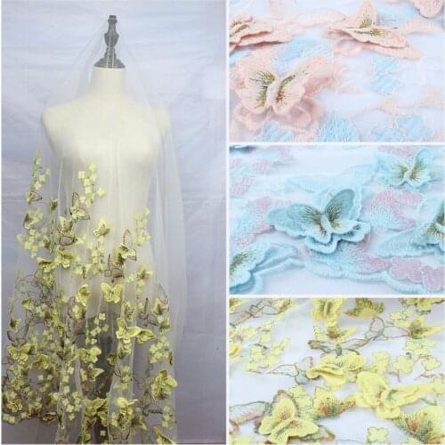 3D Embroidered Flower Butterfly Lace Fabric Applique Wedding Clothing Dress Hemline Fabric