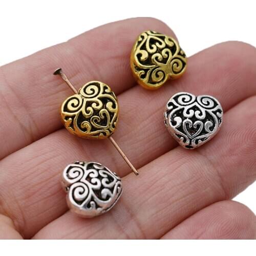 5PCS Antique Silver Plated Hollow Heart Loose Spacer Beads for Jewelry Making Bracelet Bracelet Necklace Accessories Handmade