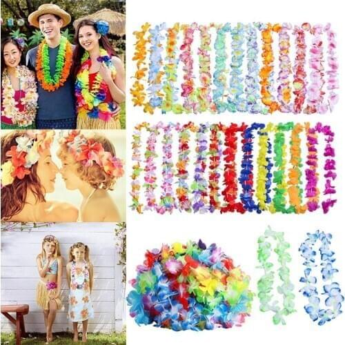 50pcs/100pcs Hawaiian Necklace Tropical Hawaii Cloth Flower Wreath Party Decor WXV Sale