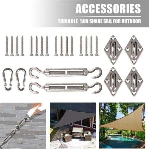 Sun Shade Sail Canopy Accessory 24pcs/set 304 Stainless Steel Hardware Kit Turnbuckle Pad Eye Carabiner Clip Hook Screws Silver