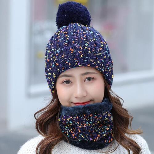BINGYUANHAOXUAN 2-Pieces Winter Beanie Hat Scarf Set Warm Knit Hat Thick Fleece Lined Winter Hat & Scarf For Women