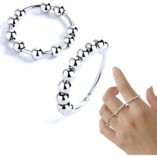 Geometry Beads Ring Rotate Anti Stress Anxiety Men Women Ring Fashion Jewelry Accessories For Women Girl Party Decoration Gift