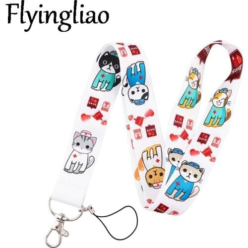 Doctor Cat Keychain Lanyards Id Badge Holder ID Card Pass Gym Mobile Phone Badge Holder Key Strap webbings ribbons