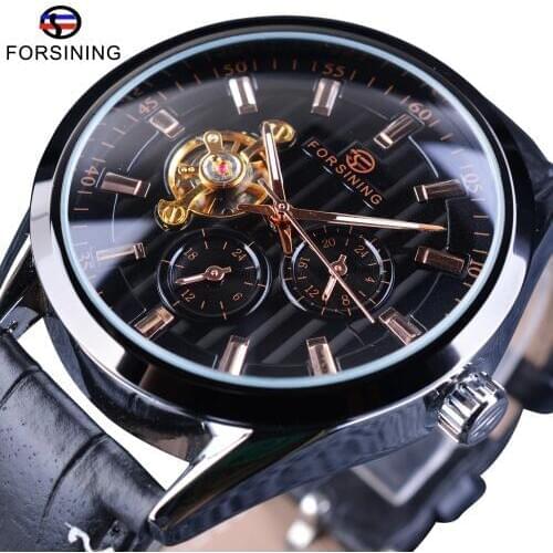 Forsining Fashion Tourbillion Luminous Hands Display Genuine Leather Men Mechanical Watch Top Brand Luxury Automatic Wrist Watch
