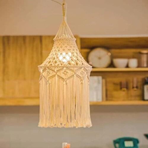 Bedroom living room handmade art woven decoration boho style cotton rope woven lampshade decoration