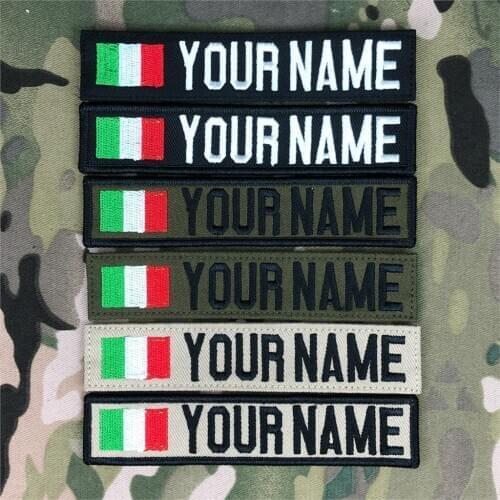 Custom Name Tape Italy Flag Embroidery Patch Hook And Loop Multicam Green ACU Black AU FG Tan