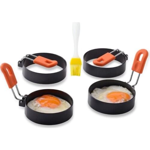 634E 4 Pcs Omelette Ring Round Fried Egg Mold with Anti-Scald Handle Stainless Steel Pancake Mould Tool Set for frying Egg