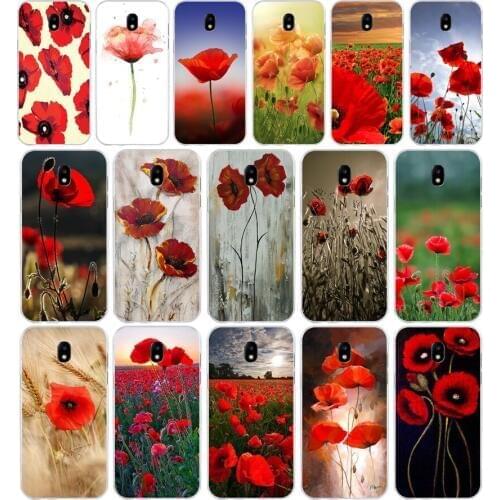 279H Red Poppies On Soft Silicone Tpu Cover phone Case for Samsung j3 j5 j7 2016 2017 a3 2016 a5 2017 a6 2018