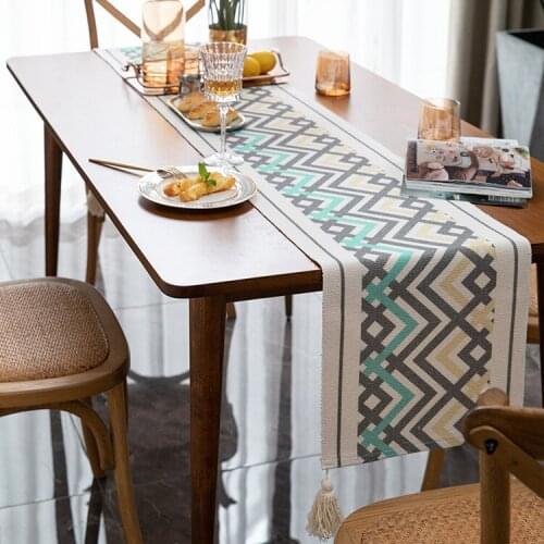 Table runner digital printing contrast color tassel household tablecloth long pastoral style table runner bed tail flag