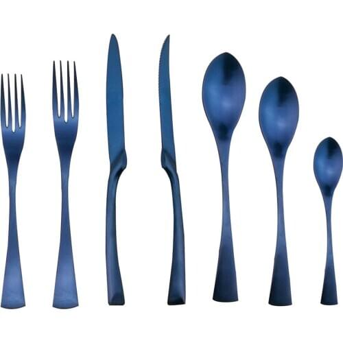 Novelty Blue Steak Knife 18/10 Stainless Steel Cutlery Set Dinnerware Forks Knives Scoops Set Food Silverware Dinner Set 1 Piece