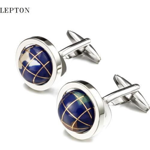 Lepton Novelty Globe Earth Cufflinks For Mens High Quality Rotatable Globe Planet Earth World Map Cuff links Relojes Gemelos