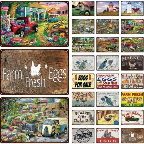 Fresh Eggs Metal Tin Sign Wall Decoration Farm Retro Metal Plaque Home Decoration Retro Art Poster Wall Sticker Iron Painting
