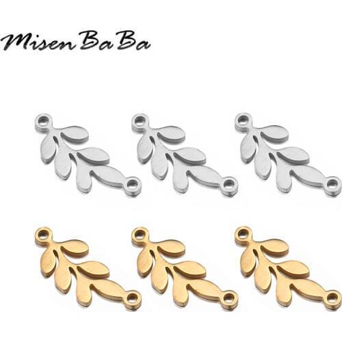10PCS Double Hole Cute Stainless Steel Small Leaf Charms For Jewelry Making Leaves Charms Pendants Bracelet Necklace Accessories