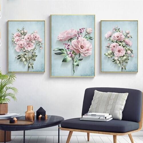 Full Square Round Drill Mosaic Diamond Painting Still Life Pink Rose Flowers Triptych Diamond Embroidery New Year Carnival gift