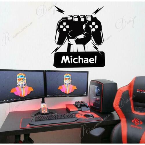 Custom Gamer Name Gaming Room Wall Stickers Gamepad Game Controller Vinyl Home Decor Boys Play Room Removable Wallpaper 4187