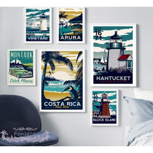 Retro Landscape Pictures Dark Hawaii Aruba San Francisco Canvas Painting Art Modern Posters and Prints Kitchen Home Decoration