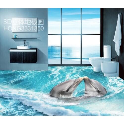 3d floor tiles 3d beach PVC waterproof floor Custom Photo self-adhesive 3D floor Home Decoration