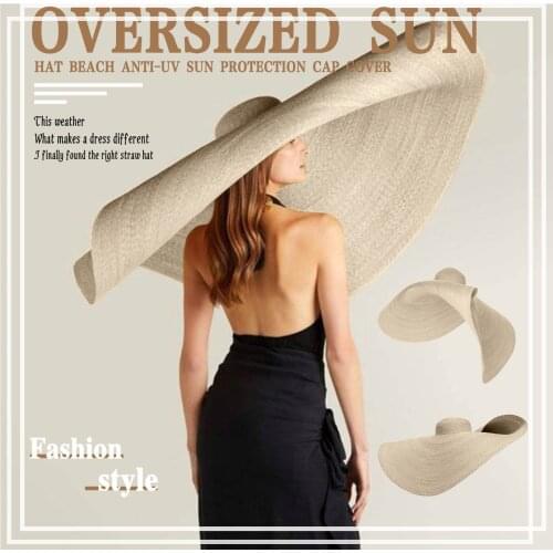Fashion Large Sun Hat Women Beach Sun Protection Cap Cover Foldable Straw Cap Ladies Elegant Oversized Sunshade Hat Big Hat Brim