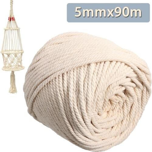 Durable Natural Beige White Macrame Cotton Twisted Cord 5mmx100m Rope DIY Home Textile Accessories Craft Macrame String