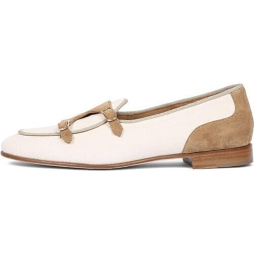 SHOOEGLE Men Vintage Casual Shoes Double Monk Strap Patchwork Buckle Loafers Luxury Suede Wedding Party High Quality Dress Shoes