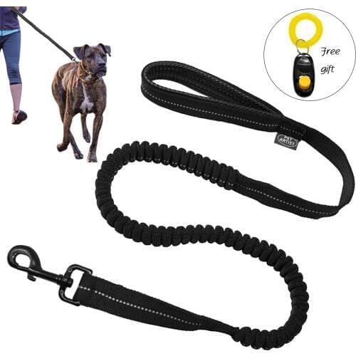 Reflective Stitching Bungee Dog Leash Elastic Dog WalkingTraining Lead with Free Clicker Black