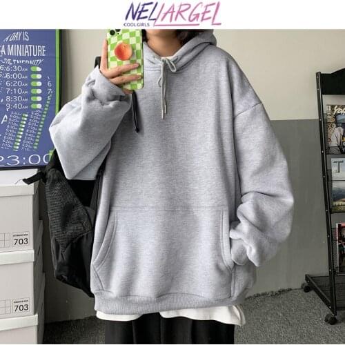 NELLARGEL Women Solid Vintage Packet Harajuku Sweatshirts 2021 Female Korean Fashion Streetwear Hoodies Girl Causal Loose Hoodie